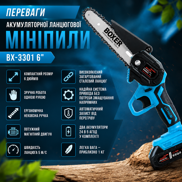 Аккумуляторная мини пила цепная X-3301 24В 5 А&middot;ч ручная пила для веток 15684 фото