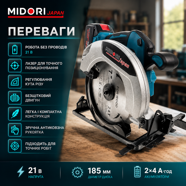 Торцовочная пила аккумуляторная Boxer 21В дисковая торцовка по дереву 15696 фото