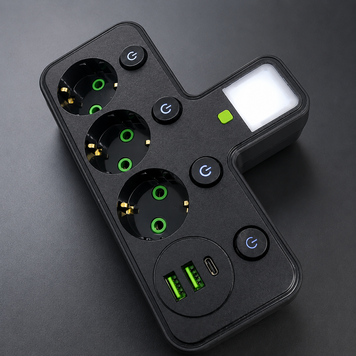 Мережевий фільтр-трійник на 3 розетки з 2 USB-портами та Type-C 13841 фото