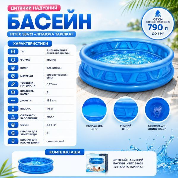 Басейн надувний Intex на 790л, від 3 років 58431  15343 фото
