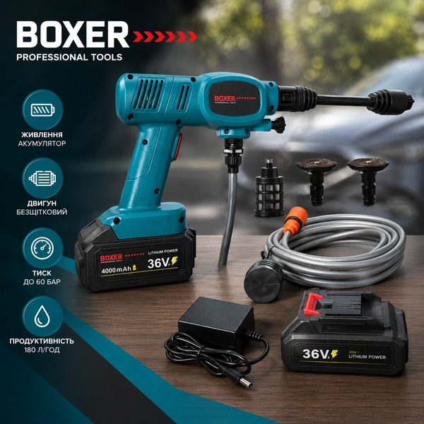 Мойка высокого давления аккумуляторная Boxer 60 бар беспроводная для авто 15678 фото