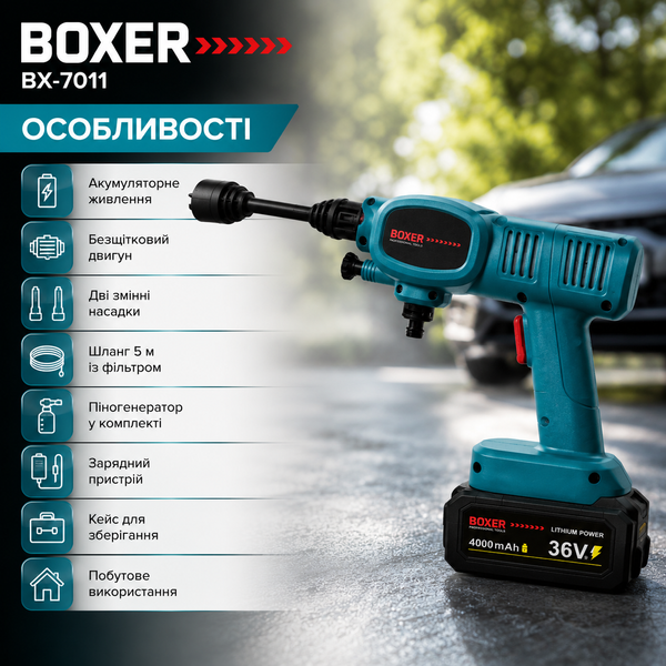 Мойка высокого давления аккумуляторная Boxer 60 бар беспроводная для авто 15678 фото