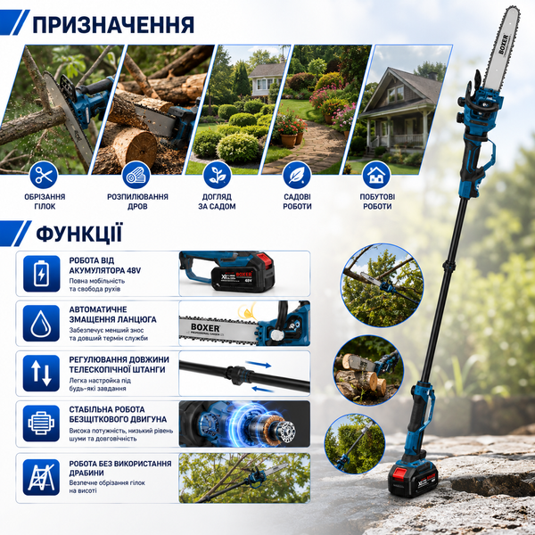 Ланцюгова пила акумуляторна BX-3439 12" 5 А&middot;год садова електропила 15688 фото